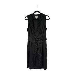 Milly NY Black Silk Blend Dress Ruffle Trim Bow Front Sleeveless Womens 10 LBD